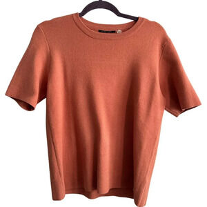 T Tahari burnt orange short sleeve pullover sweater transitional classic